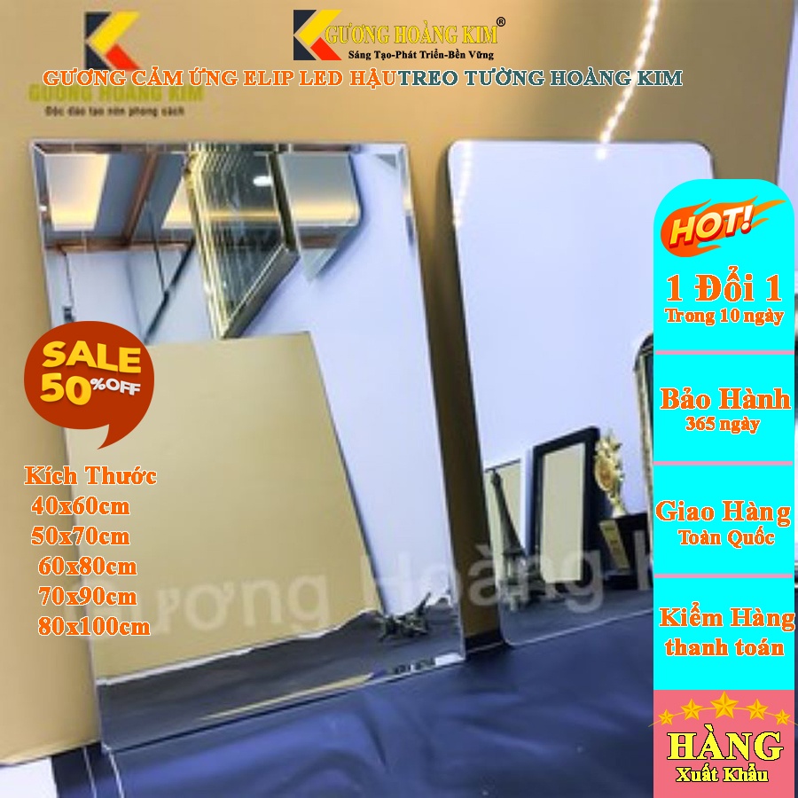 Gương dán tường chữ nhật trang điểm treo tường giá rẻ kích thước 50x70 cm - guonghoangkim mirror