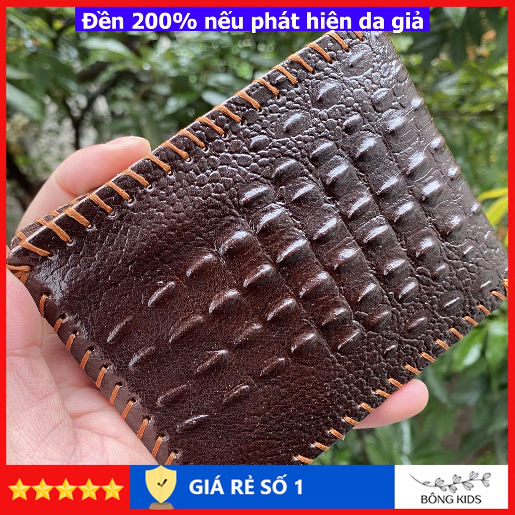 Ví nam da bò thật cao cấp, ví da nam da bò dập vân cá sấu, bóp đựng thẻ nhiều ngăn tiện lợi VDCS001