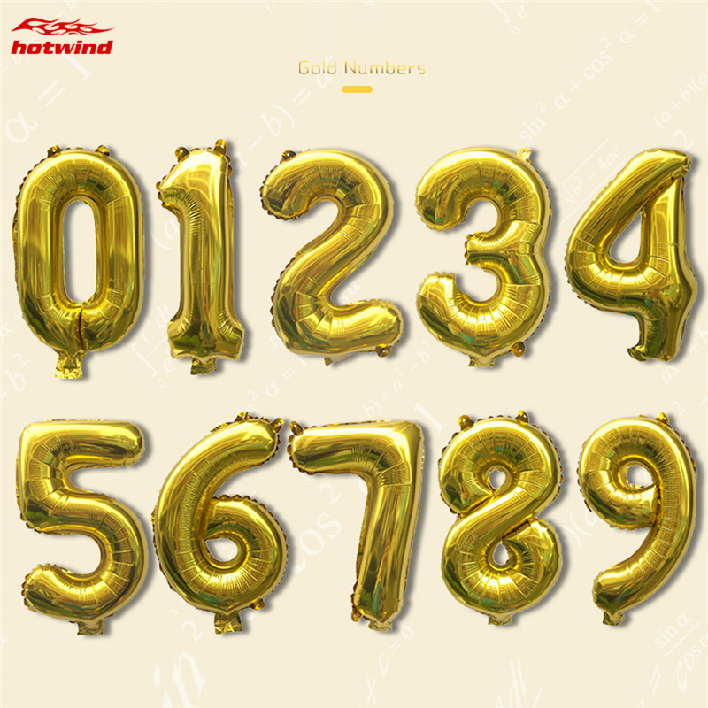 HW 32 Inch Foil Birthday Balloons Air Helium Number Balloon Happy Birthday Party Decoration Gold Silvery Figure Balloon