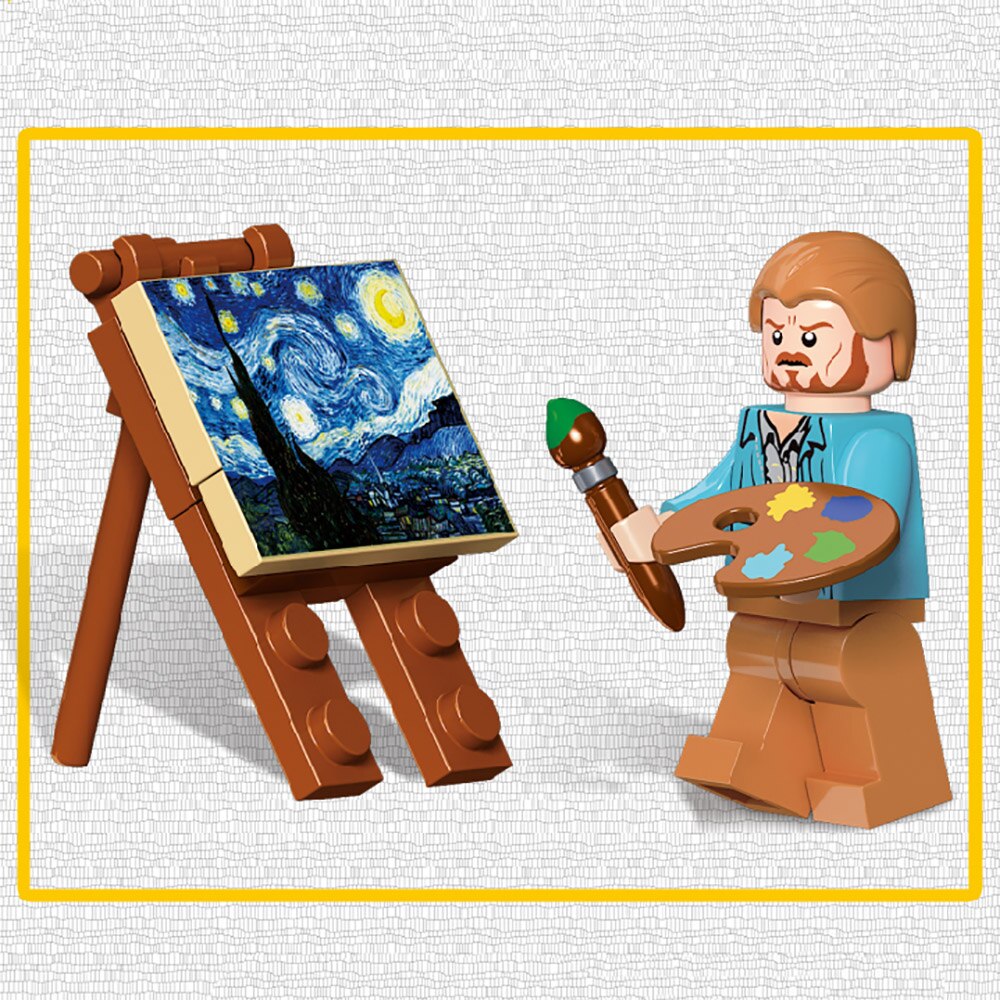 Đồ chơi Lắp ráp Mô hình DK3001 Starry Van Gogh Pixel Painting World Masterpiece Bầu trời đầy sao của Van Gogh