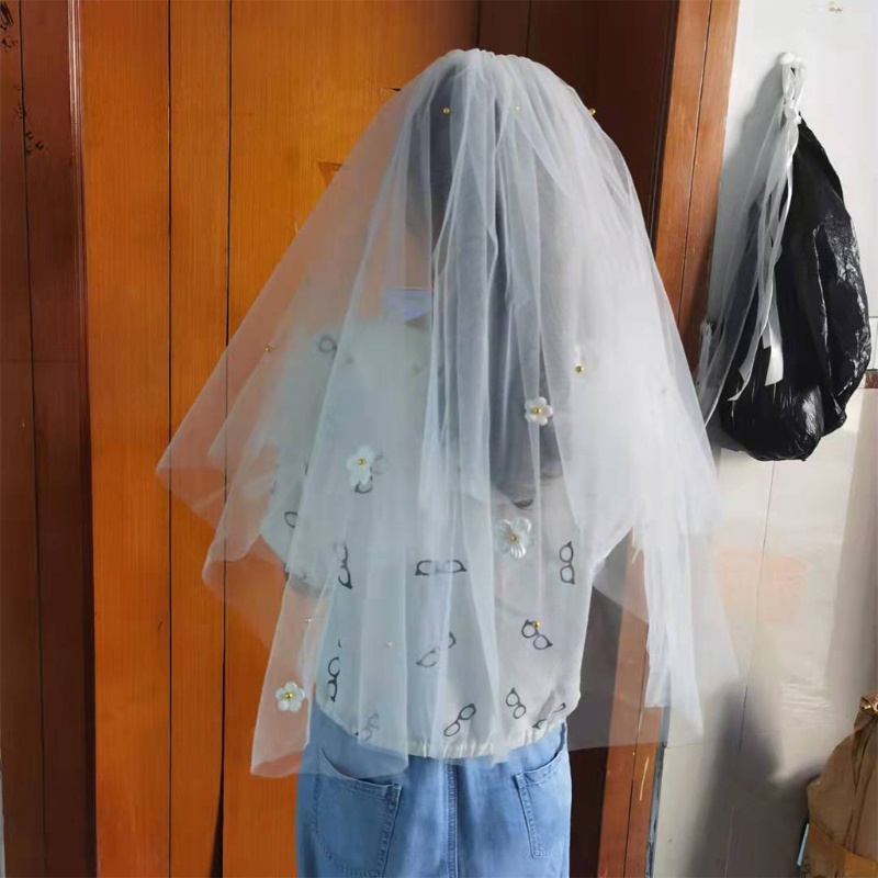 Mạng Che Mặt Cho Cô Dâu Với Lược Kim Loại Cắt 2 Tầng