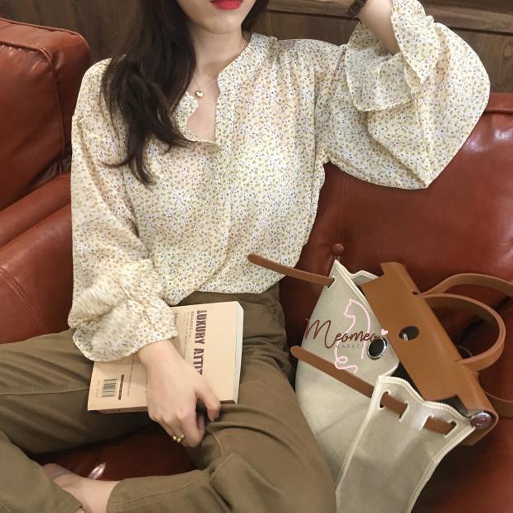 Áo Sơ Mi Nữ Họa Tiết Hoa Nhí - Áo Voan Cát Dài Tay Hoa Nhí Xinh Xắn