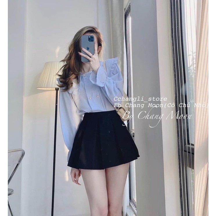 Áo kiểu sơ mi nữ cổ bèo tay phồng bo chun chất xốp cao cấp Quảng Châu PANOSI - Mã A235