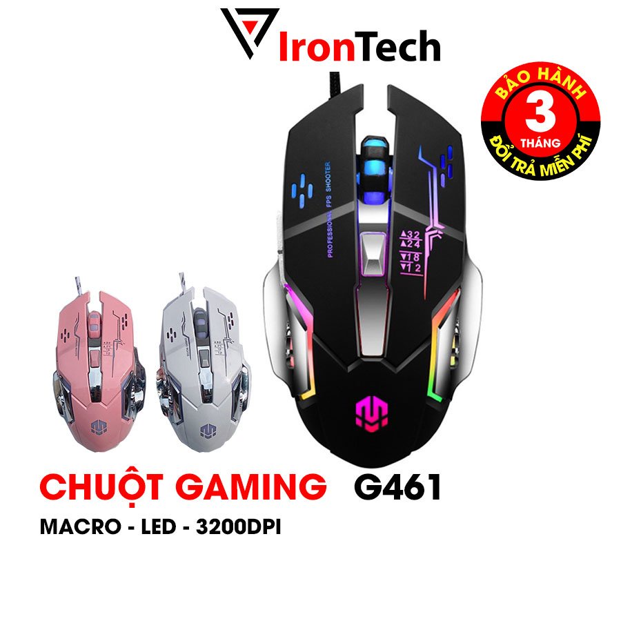 Chuột gaming MACRO IronTech MIHUN G461 PRO chuột máy tính có dây LED huyền ảo 6 phím đa năng 3200DPI cho game thủ