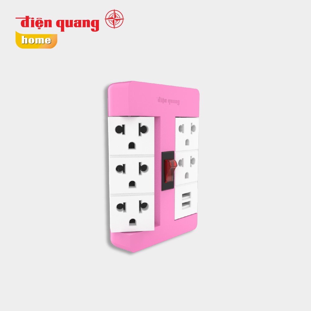 Ổ Cắm Điện Đa Năng Có 2 cổng USB 5V2A  Điện Quang, Chia 5 lỗ  ĐQ ESK RT 2USB