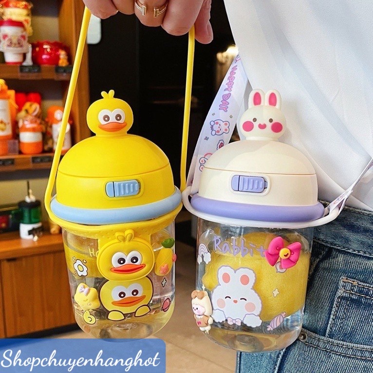 Bình Nước Cho Bé Tặng kèm Sticker FREESHIPBình Nước Có Nắp Hình Động Vật Dễ Thương