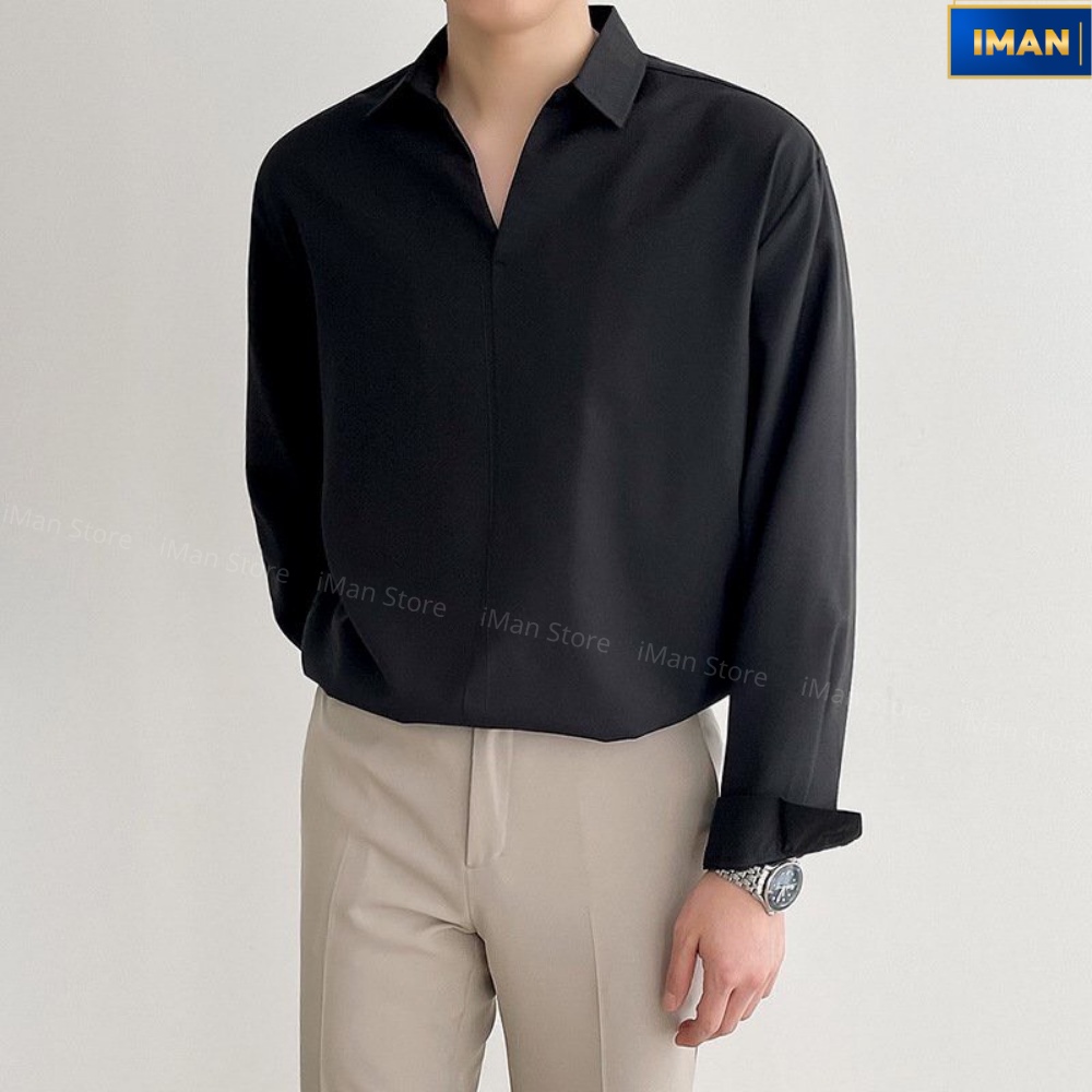 Áo Sơ Mi Nam Nữ Cổ V Dài Tay, Sơ Mi Nam Hàn Quốc Form Rộng Unisex Vải Lụa Mềm Mịn Thoáng Máti