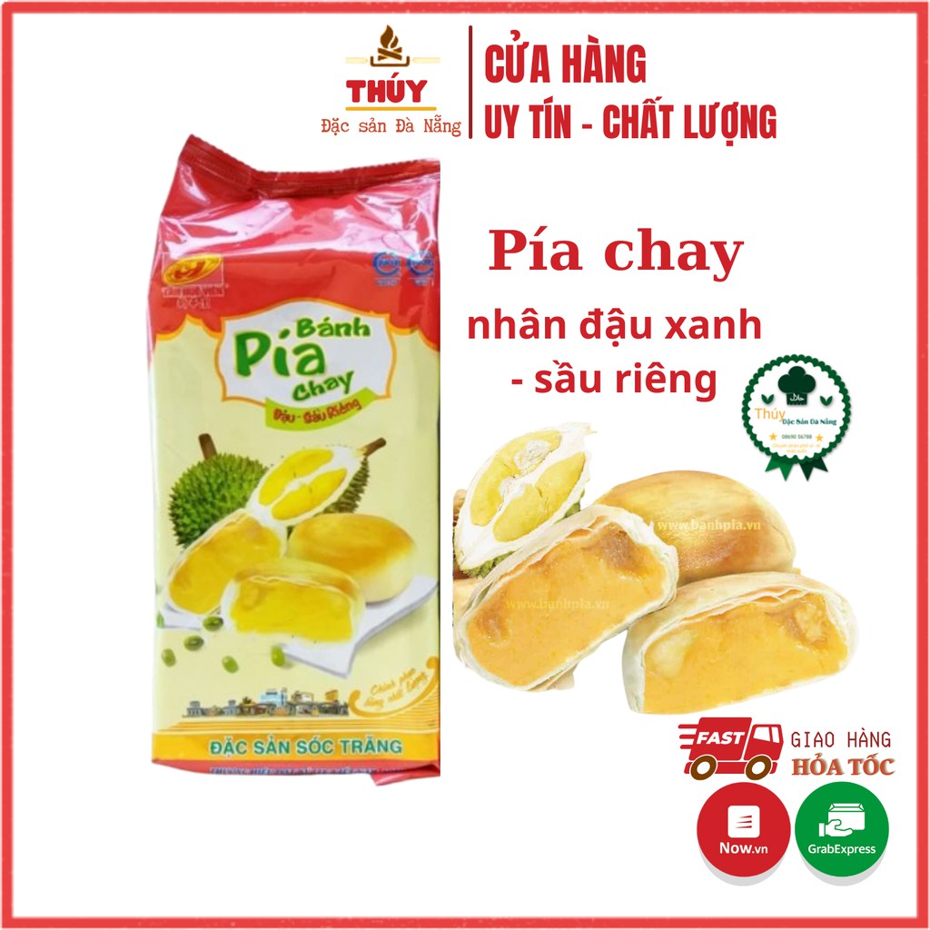 Bánh pía chay Bánh chay nhân đậu xanh sầu riêng Tân Huê Viên hộp 4 bánh gói 400g