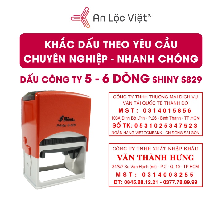 Khắc dấu công ty 5 dòng - 6 dòng theo yêu cầu SHINY S829 (30x65mm)