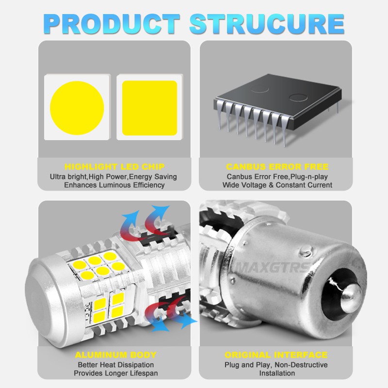 Bộ 2 Bóng Đèn Led MAXGTRS Canbus Ba15S P21W 1156 7440 W21W 3030 Cho Xe Hơi