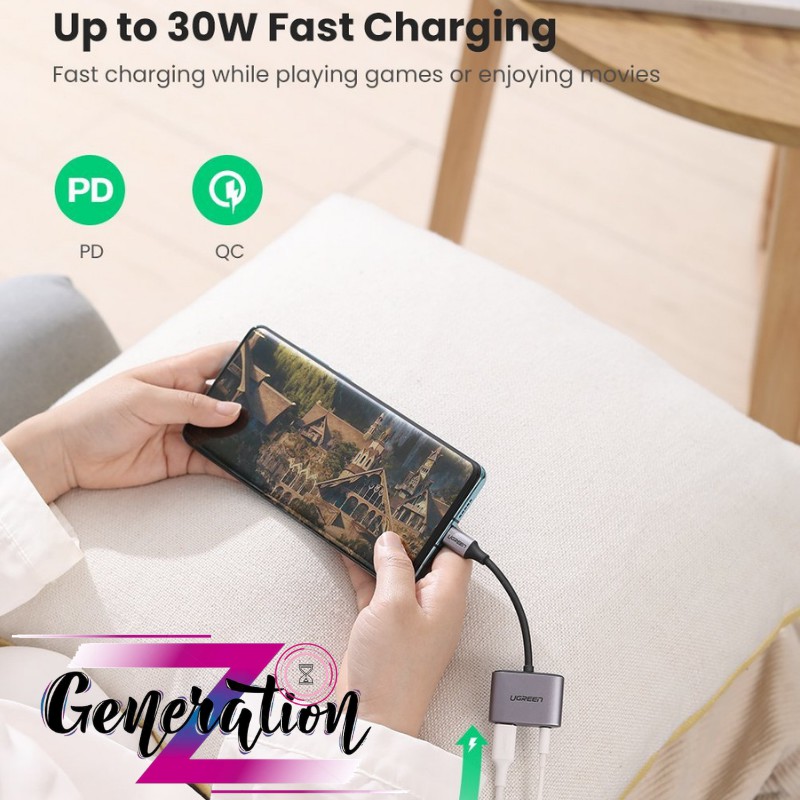 Cáp chuyển đổi âm thanh USB Type-C sang 3,5 mm kèm nguồn Ugreen 60164