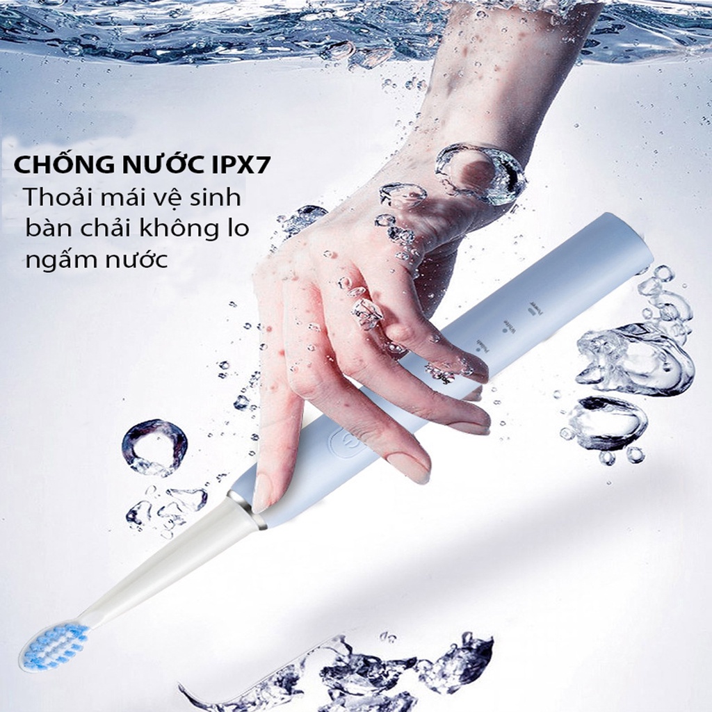 Bàn chải đánh răng điện lông mềm SeaSy SS03 công nghệ sóng âm tích hợp 3 chế độ, chải sạch mảng bám, loại bỏ vi khuẩn