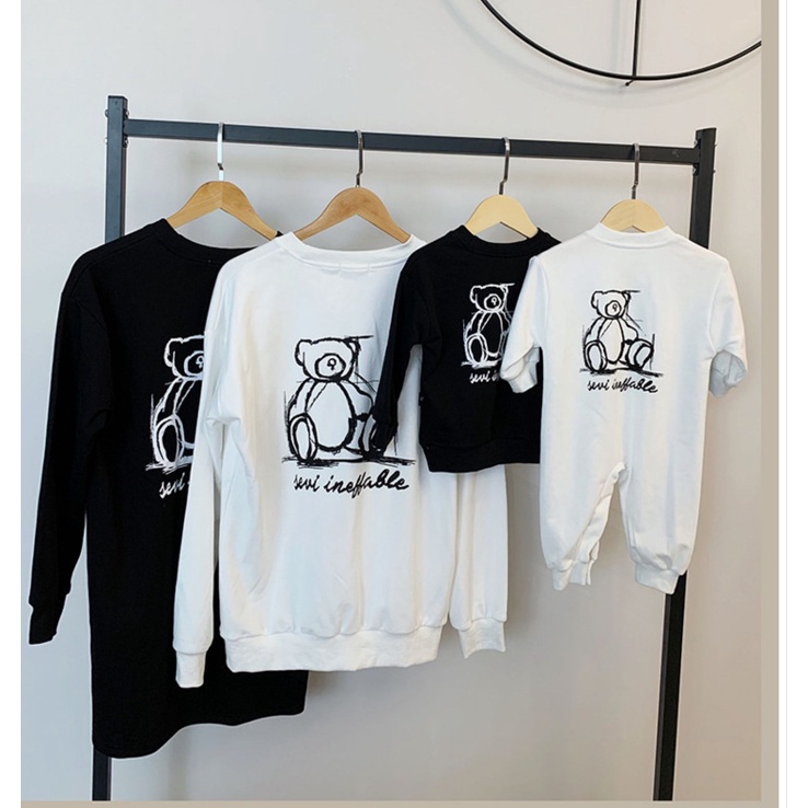 Áo Sweater Gia đình Familylove - Mẫu Áo Đầm Sweater Family Graphic Gấu Sevi Ineffable Chất Nỉ Da Cá Cotton 100%- Black