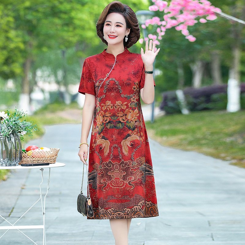 Đầm Thời Trang Mùa Hè Kiểu Mới Dành Cho Phụ Nữ Trung Niên 2022 Đầm Sườn Xám Vải Lụa Tay Ngắn Phong Cách Trung Hoa Thời Trang Mùa Hè Cho Nữ