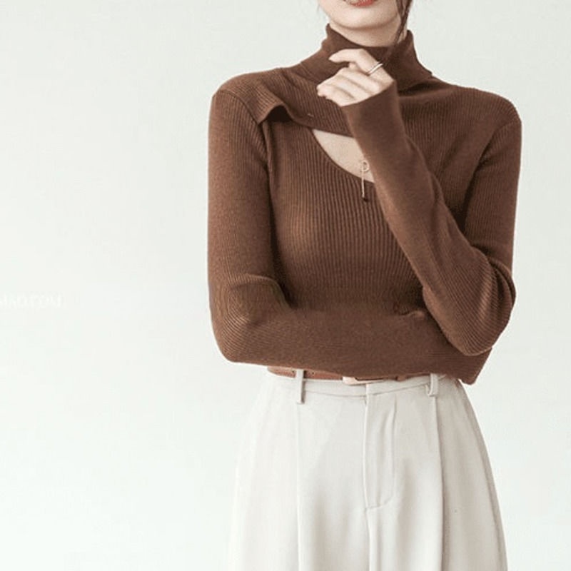 Áo len cổ cao tay dài mềm mại thời trang thu đông