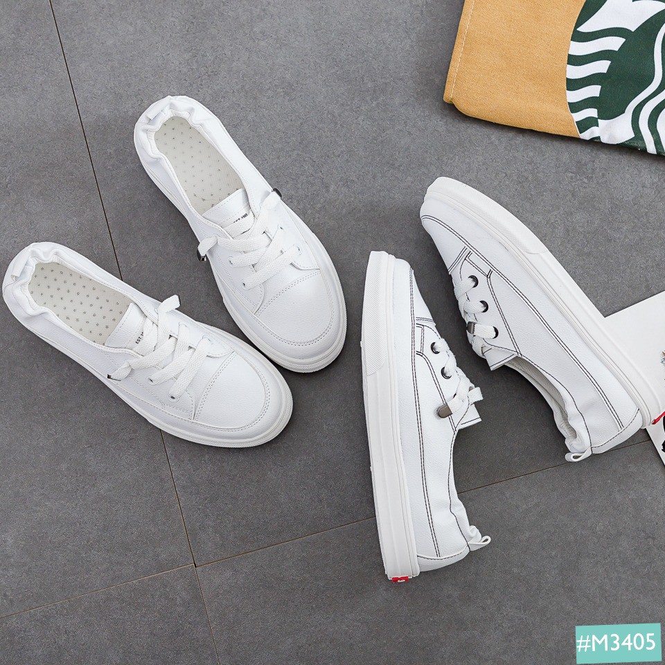 Giày Bata Nữ Trắng Slip On MINSU M3405 Phong Cách Giày Thể Thao Sneaker Lười Nữ Hàn Quốc Tối Giản Khi Mix Đi Học Đi Chơi