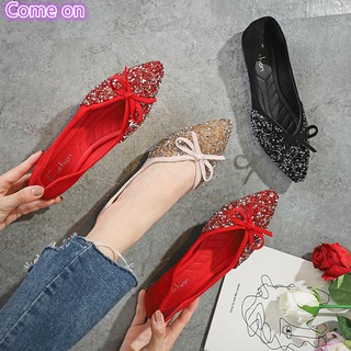 Giày búp bê mũi nhọn đính đá thời trang cho nữ