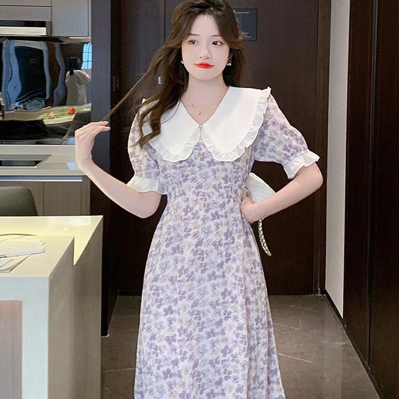 Đầm IELGY dáng chữ A cổ chữ V in hoa phong cách Hàn Quốc tùy chọn màu sắc dành cho nữ