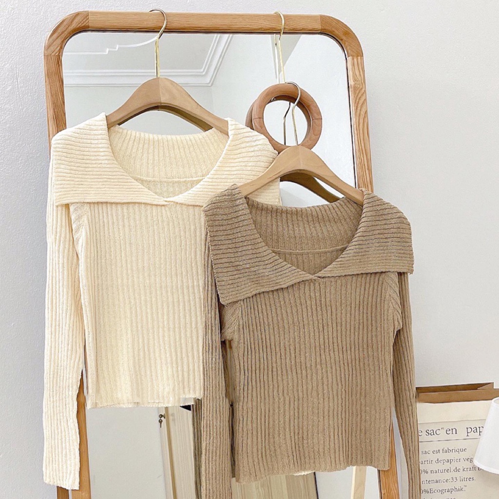 Áo len tăm dài tay cổ kiểu phối bèo tiểu thư (hàng QC) - Ảnh thật cận chất | BigBuy360 - bigbuy360.vn