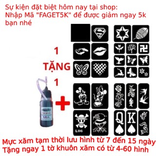 Mực Xăm Tạm Thời 15 ngày chống chịu nước ( TẶNG KÈM 1 tờ 4-60 khuôn xăm)