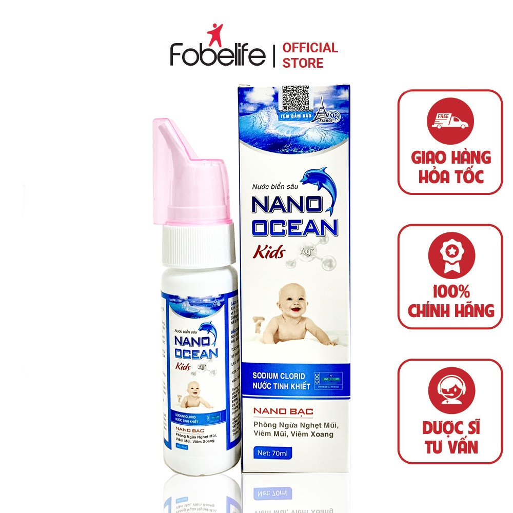 Nước muối biển sâu, làm sạch- thông mũi trẻ em Nano Ocean Kids Fobe - Chai 70ml