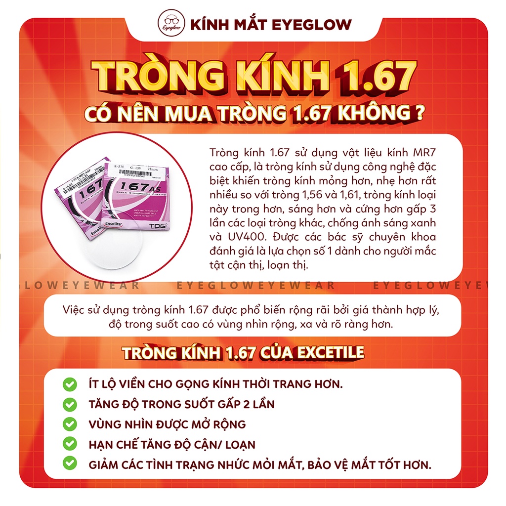 Tròng kính cận loạn có độ chống ánh sáng xanh, đổi màu đi nắng, tròng siêu mỏng Hàn Quốc EYEGLOW