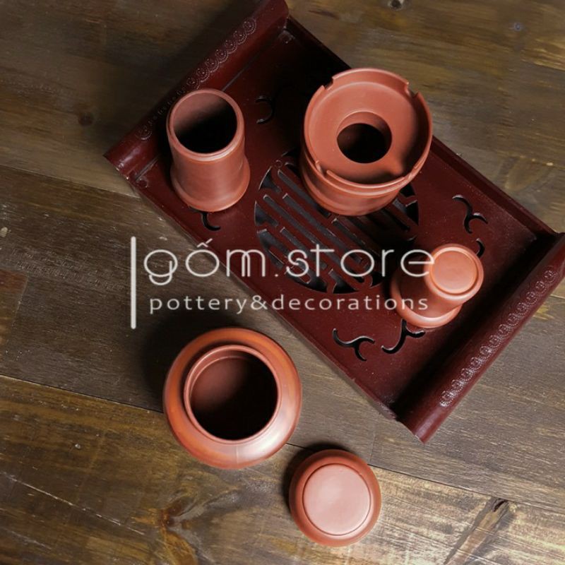 Phụ kiện uống trà gốm tử sa Bát Tràng - Ống tăm, hộp chè, gạt tàn, ống đổ nước