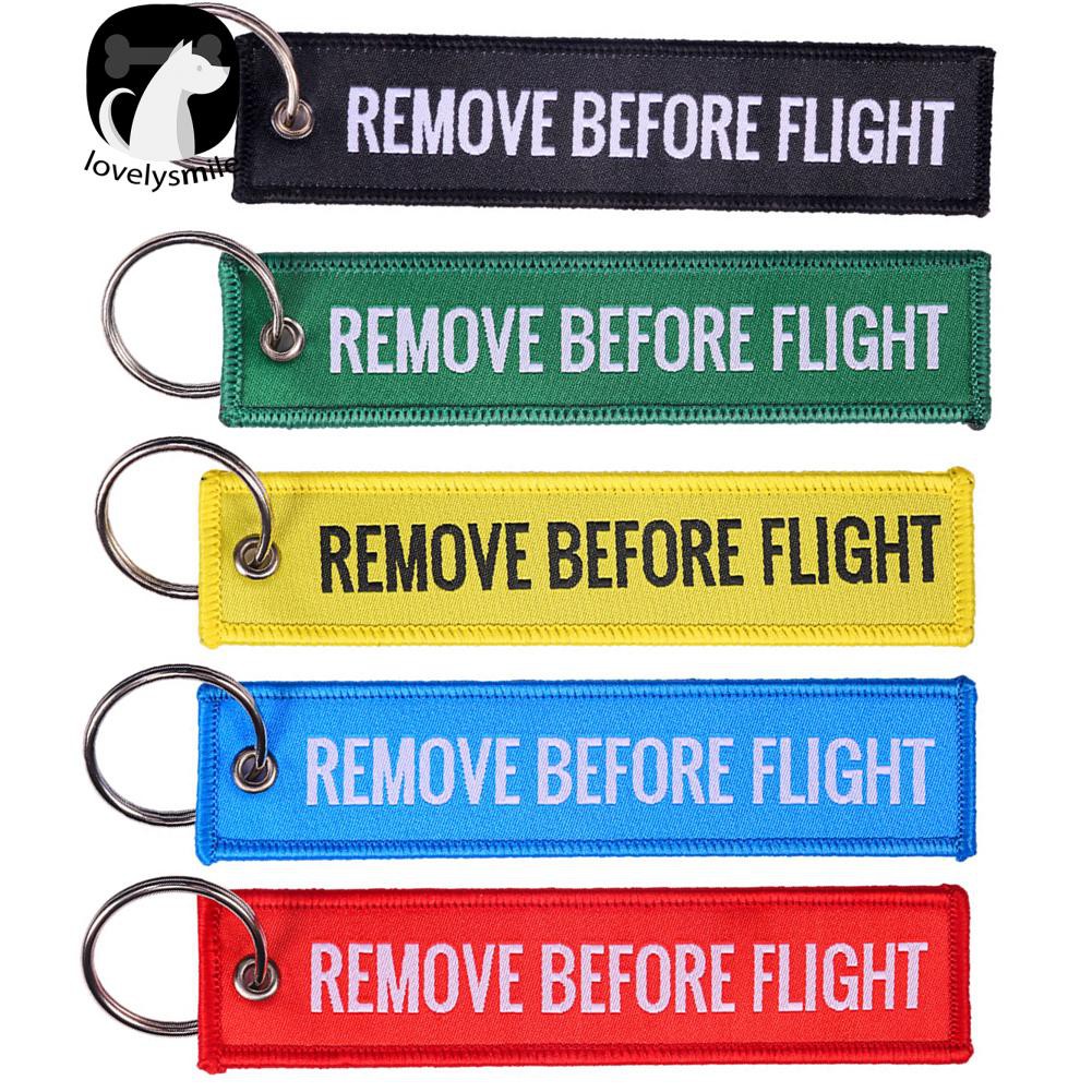 Móc khóa thêu chữ Remove Before Flight