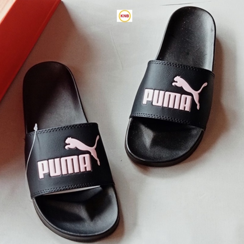 ♥️ Freeship+Ảnh Thật ♥️ Dép 𝙋𝙐𝙈𝘼 quai ngang nam nữ màu đen chữ in logo hồng