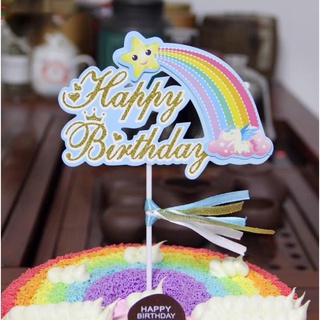 Topper happy birthday hình cầu vồng trang trí bánh gato/ bánh sinh nhật