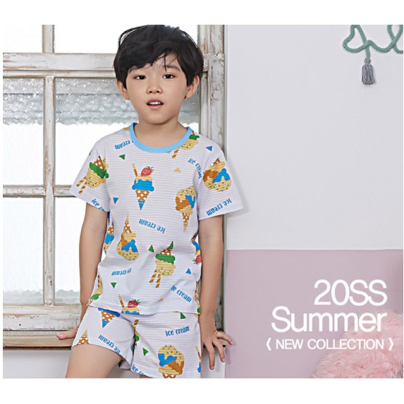 Bộ pijama cộc bé trai Ice Cream Blue 100% cotton - Olomimi Hàn Quốc