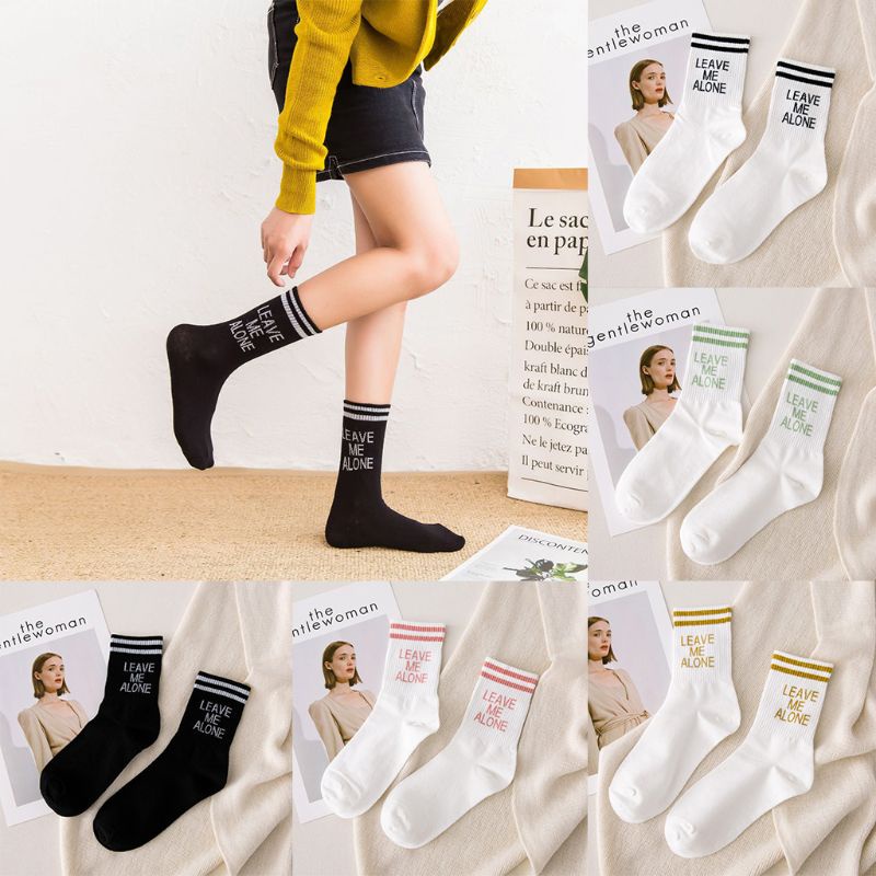 Xiangbao Vớ Cotton Dài Đến Mắt Cá Chân Kẻ Sọc Dọc In Chữ Vui Nhộn Phong Cách Hip Hop Cho Nữ