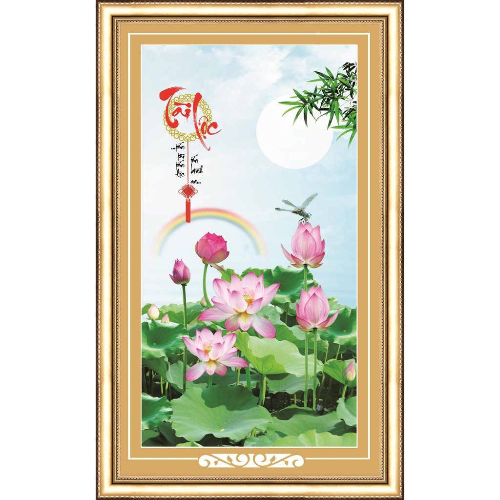 Tranh thêu chữ thập Tài Lộc Hoa sen 53603 kt93x52cm