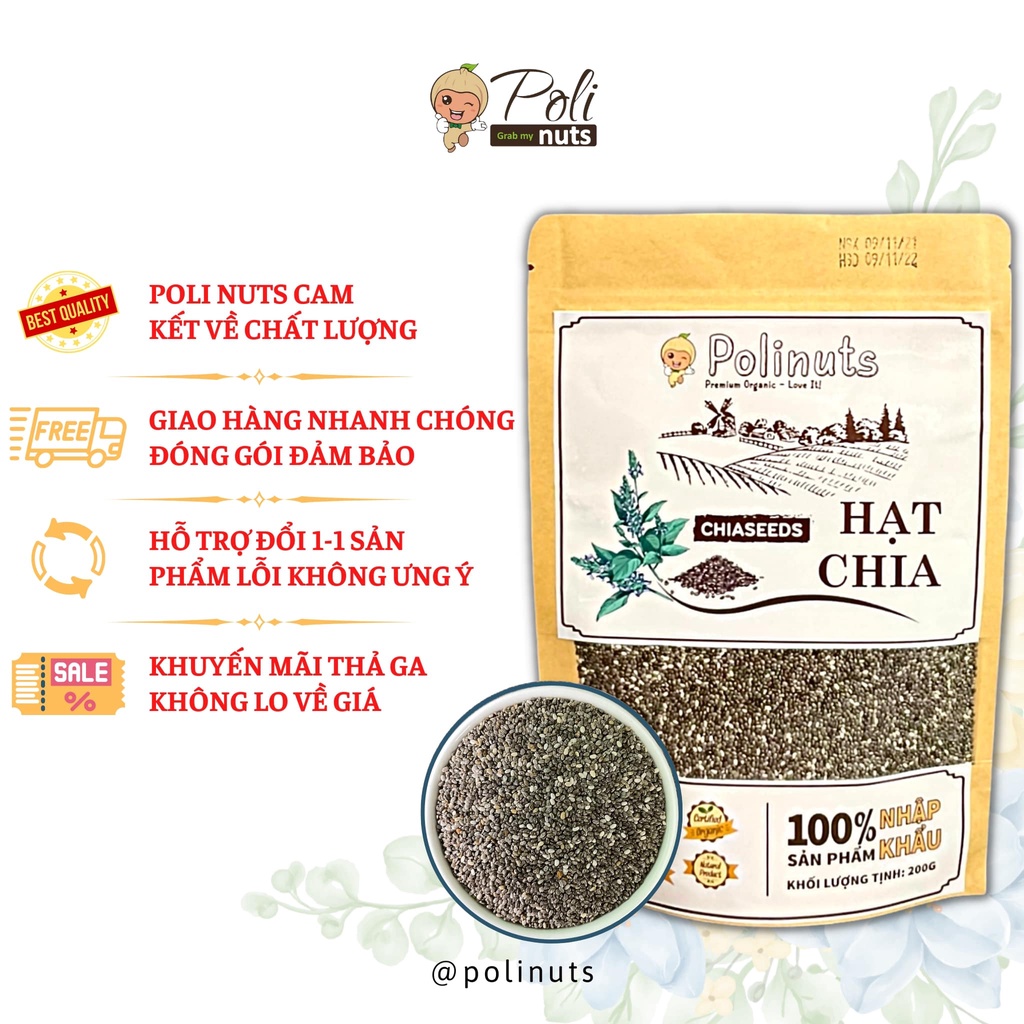 Hạt Chia Đen Polinuts Nhập Khẩu Úc Hỗ Trợ Giảm Cân, Tốt Cho Sức Khỏe Túi 200g