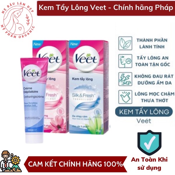 Kem Tẩy Lông Veet Pháp 100ml - Triệt lông trong 3 phút - dưỡng da mềm min, trắng sáng ( chính hãng Pháp )