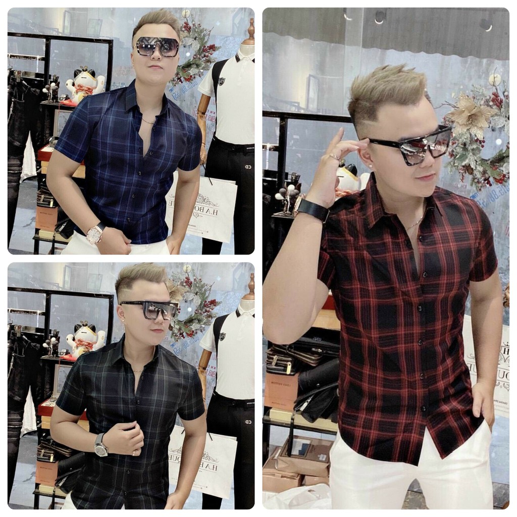 Áo sơ mi Nam ngắn tay thời trang lịch lãm, phối caro nhiều màu trẻ trung cho chàng dạo phố