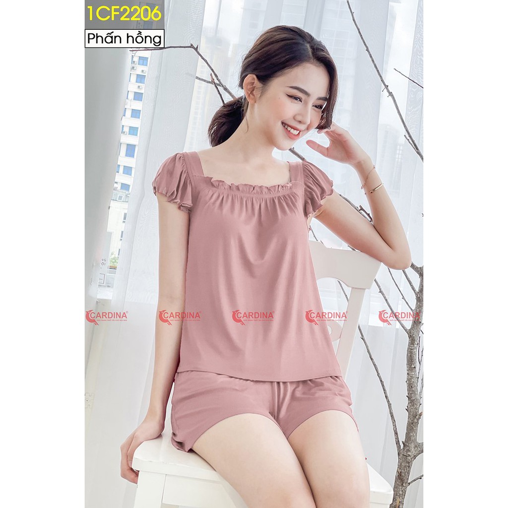 Bộ mặc nhà nữ Cardina nhún bèo cộc tay chất cotton nhật cao cấp