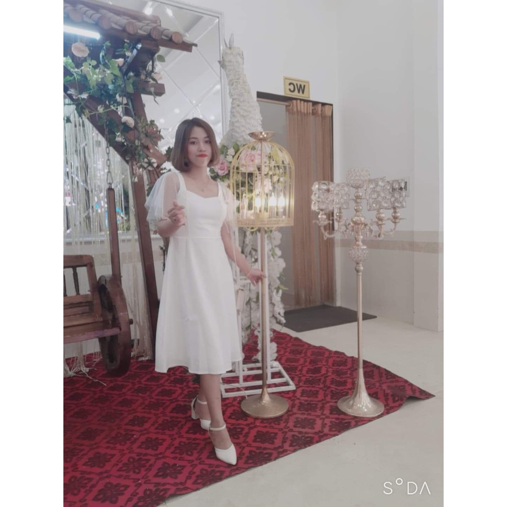 [CÓ SẴN] Đầm xòe phối tay lưới đầm trắng dáng dài xòe dự tiệc công chúa bigsize giá rẻ đẹp ld2