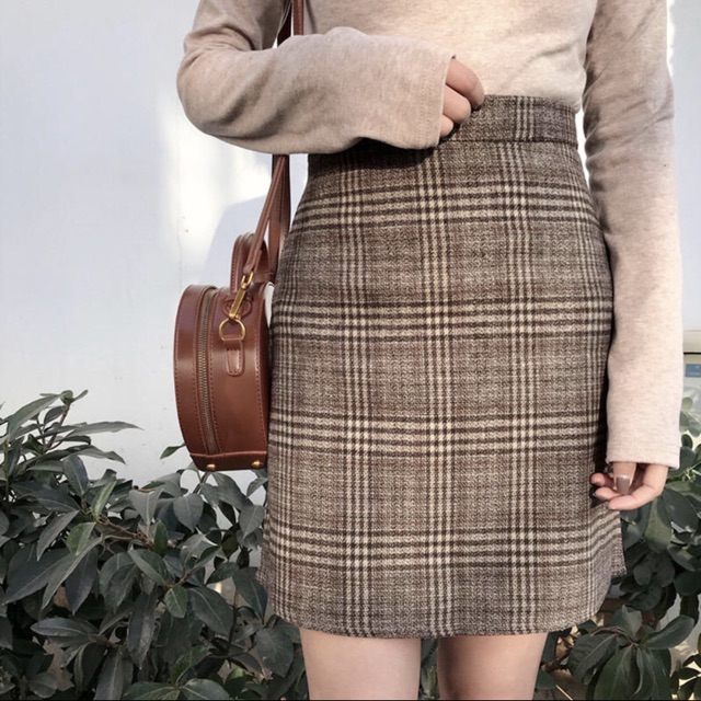 Chân váy dạ kẻ