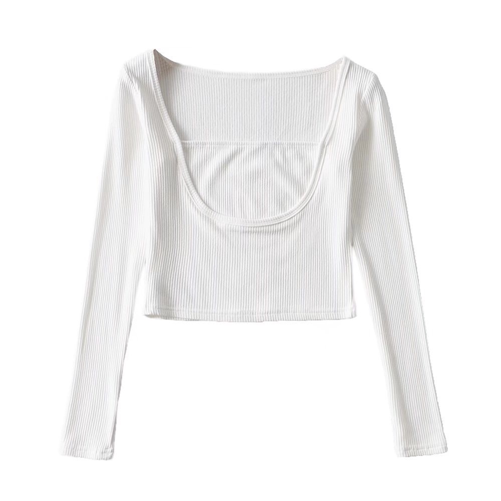 Áo croptop cổ vuông nhấn viền ngực tay dài siêu xinh A962