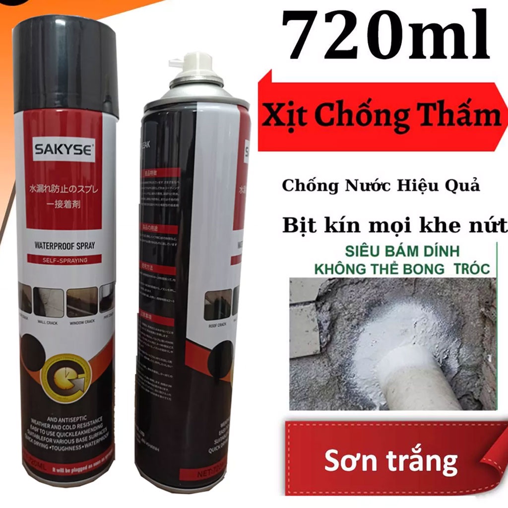 Bình Xịt Chống Thấm SAKYSE 720ml Sơn Bọt Epoxy Chống thấm Dột sàn tường mái nhà khe nứt bể cá