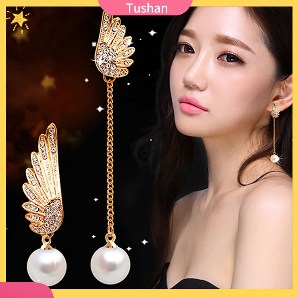 Bông tai cánh thiên thần đính đá và ngọc trai giả sang trọng