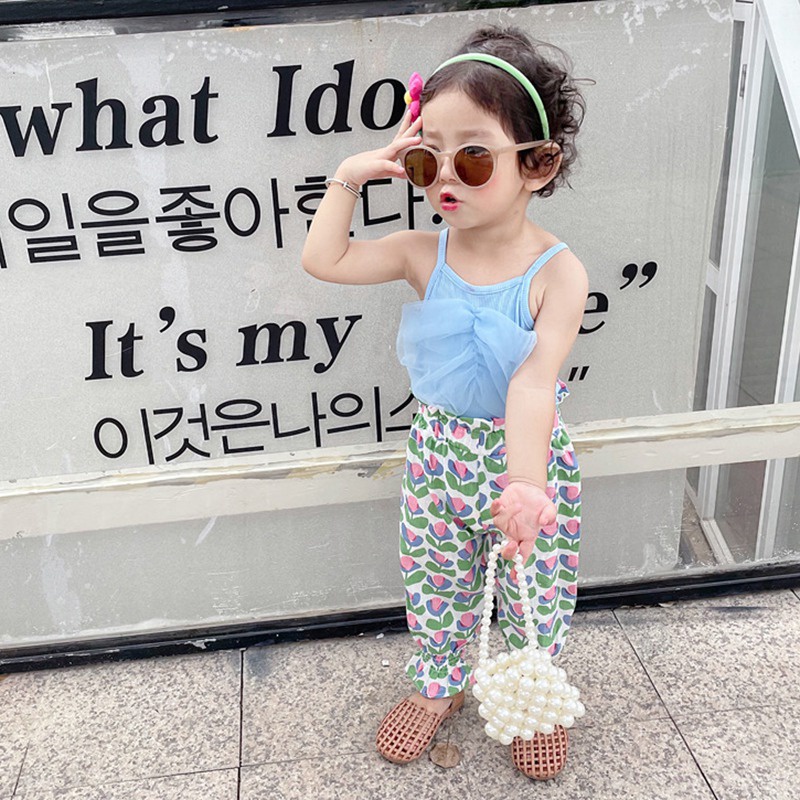 Se7en Bộ Áo Sơ Mi Sát Nách Màu Đất + Quần In Hoa Mùa Hè Hàn Quốc Cho Bé Gái