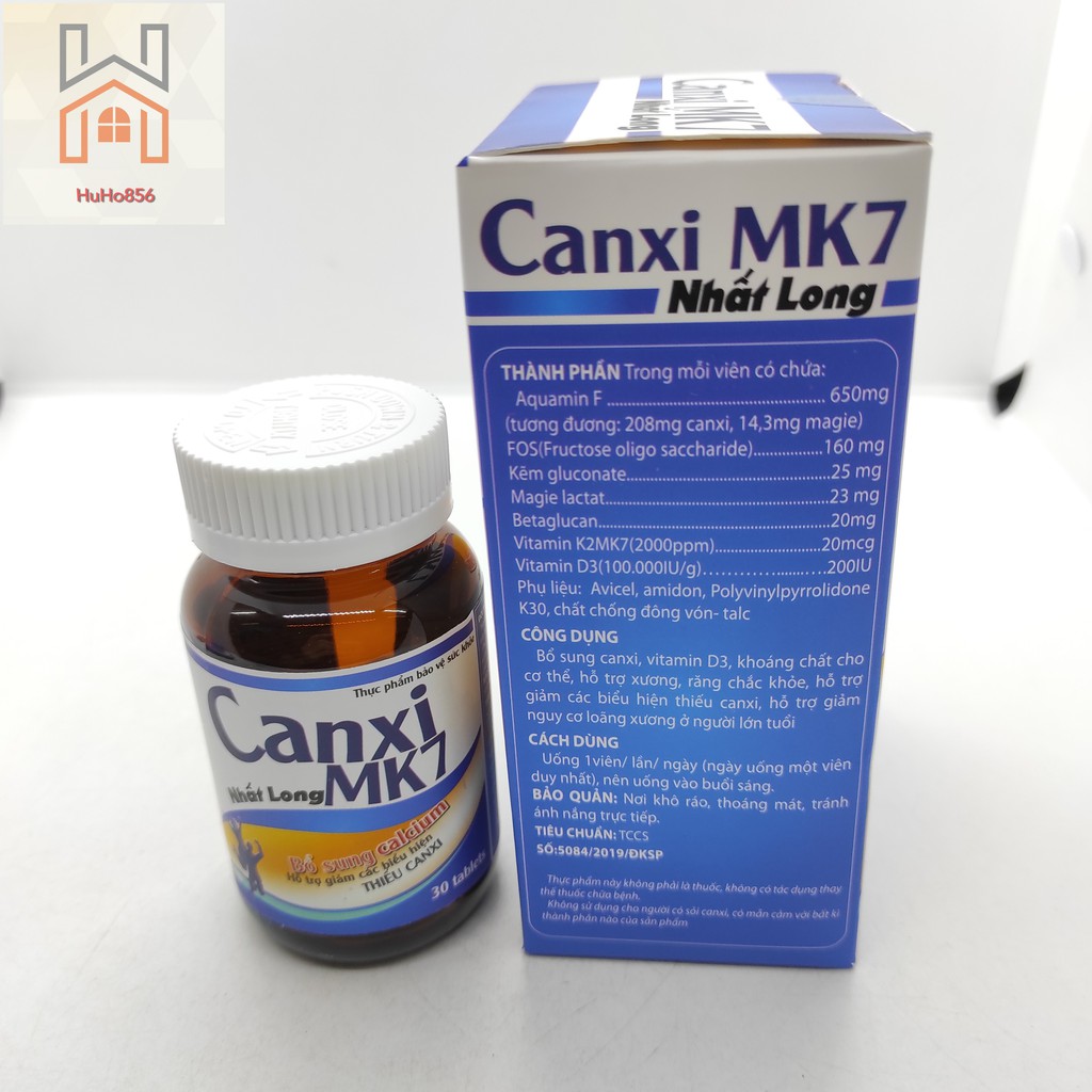 Canxi MK7 Nhất Long - Bổ Sung Calcium, Hỗ Trợ Giảm Các Biểu Hiện Thiếu Canxi Lọ 30 viên