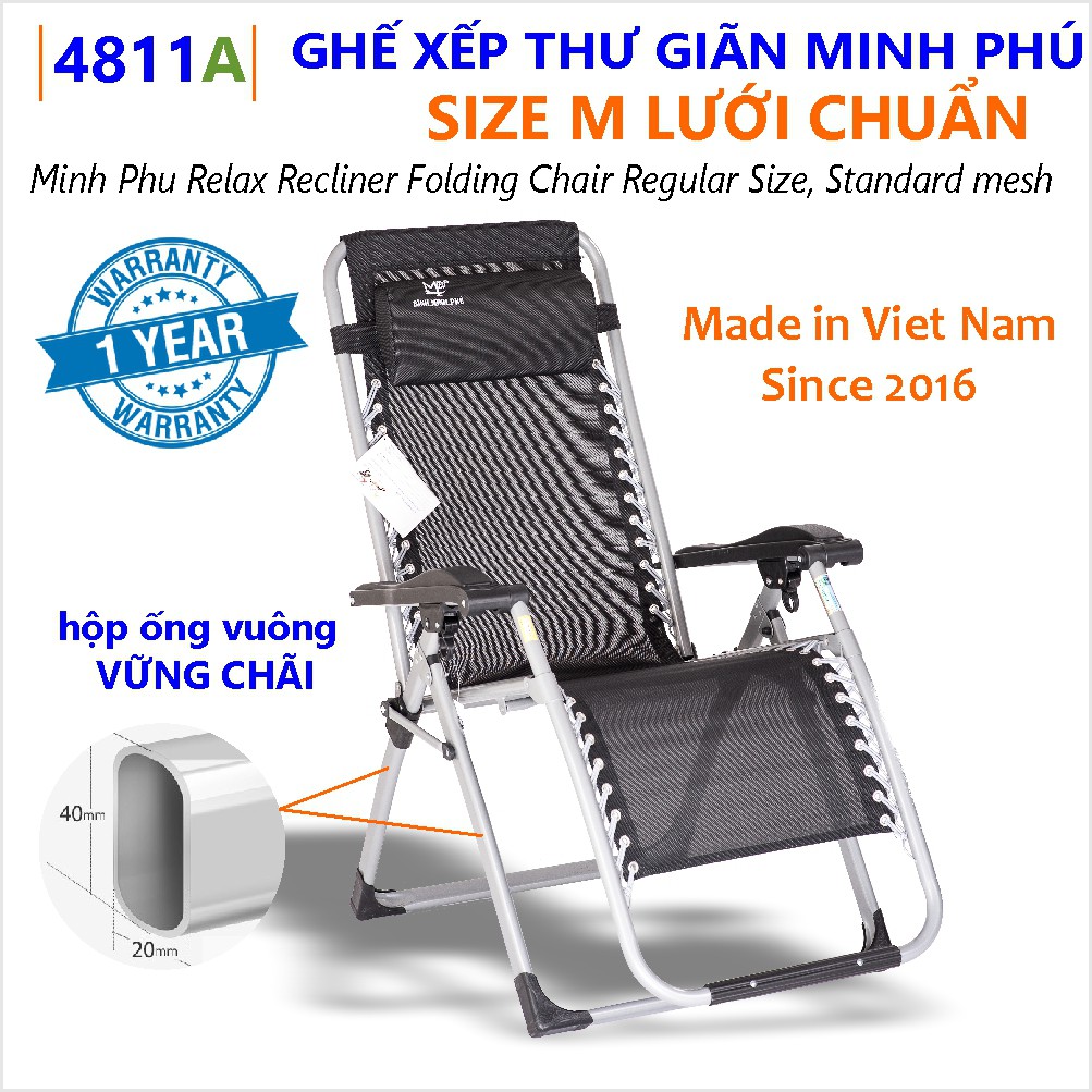 Ghế xếp thư giãn thương hiệu Bình Minh Phú + tặng khay nhựa tiện lợi / tải trọng 200kg bảo hành 1 năm