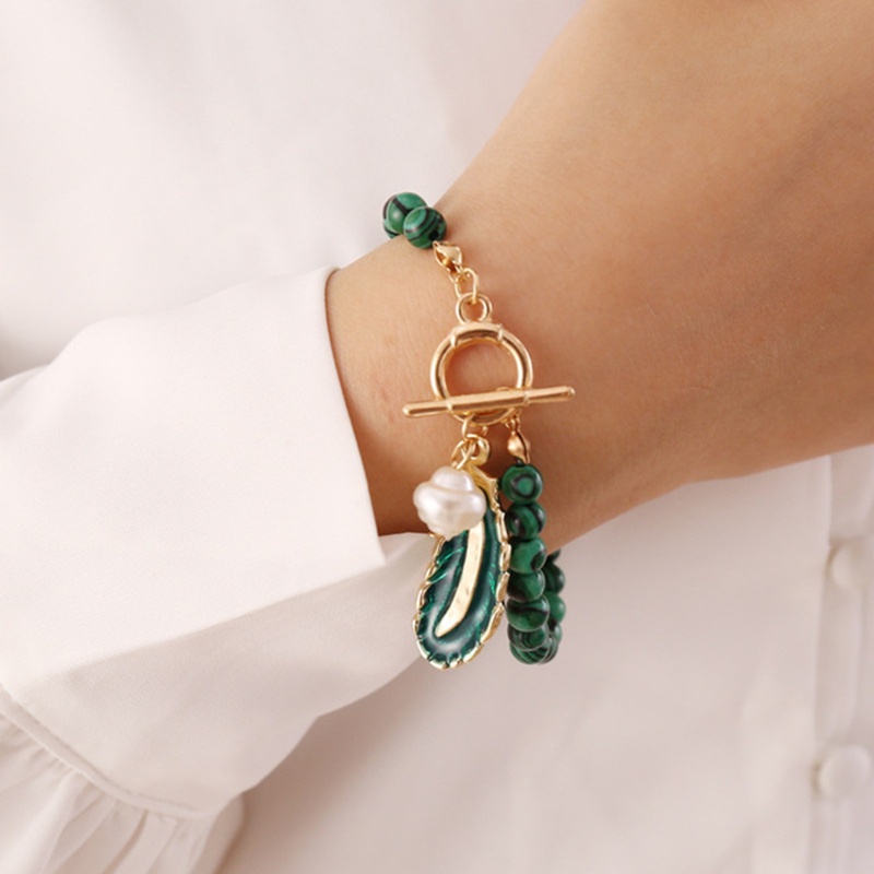 Bộ 2 Vòng Tay Chuỗi Hạt Ngọc Trai Giả Và Đá Malachite