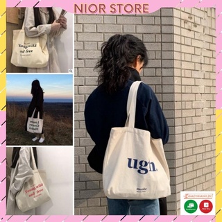 Túi Tote Túi Vải Canvas Phong Cách Hàn quốc, Có Khóa Miệng Ngăn Phụ bên Trong Thời Trang ulzzang-Nior Store