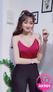 Áo Hai 2 Dây phi bóng lụa đính nút ( kèm hình chụp)