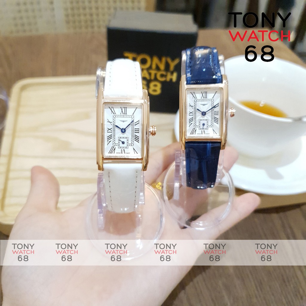 Đồng hồ nữ Longin mặt vuông kim rốn dây da nhiều màu chính hãng chống nước Tony Watch 68