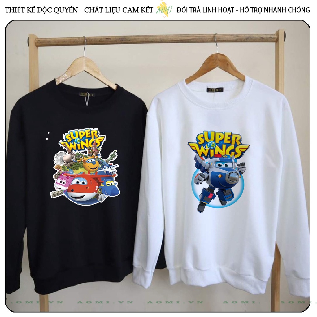 Áo Nỉ Bông Sweater đội bay supper wing tay dài da cá unisex full size AOMIVN